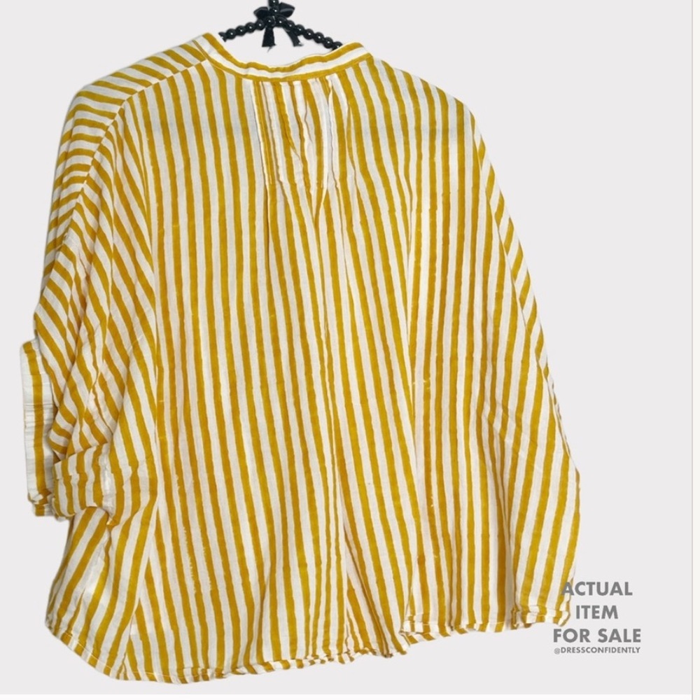 EMERSON FRY Mandarin Collar Top Oversized Boxy Marigold Yellow Stripe Blouse OS - Picture 4 of 7
